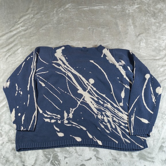 Vintage Venezia Jeans Sweater Women 22 24 Blue Paint Splatter Knit 90s Oversized - Picture 2 of 8